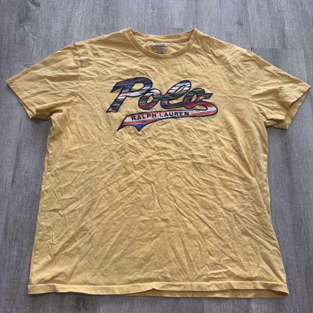 Polo Ralph Lauren Mens Yellow Graphic Logo T-Shirt Large Short Sleeve Crewneck